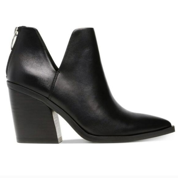 Steve Madden Ankle Boots Leather Zip Back Pointy Toe Block Heel Alyse Black 8.5